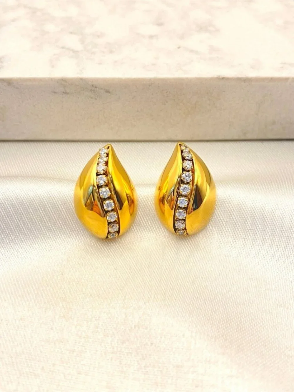 Gold Zircon Teardrop Earrings - PVD Real Gold Plated